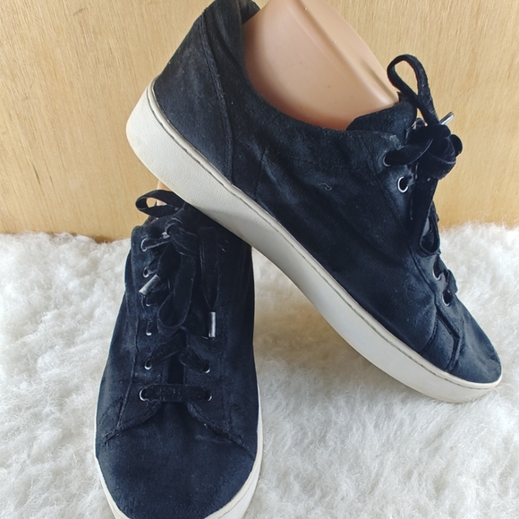 Vionic Women Sz 10 Suede Leather Black Sneakers Comfort Lace Up Shoes No insoles - Picture 4 of 11